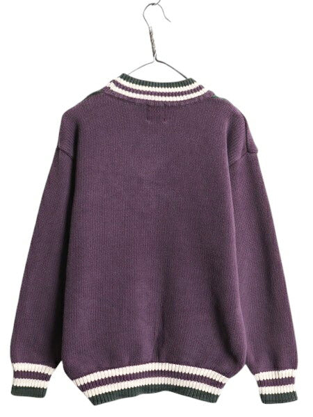 90s OLD GAP チルデン コットン ニット セーター メンズ М 90年代 オールド ギャップ 紺タグ Vネック ヘビーウェイト ケーブル ライン入り