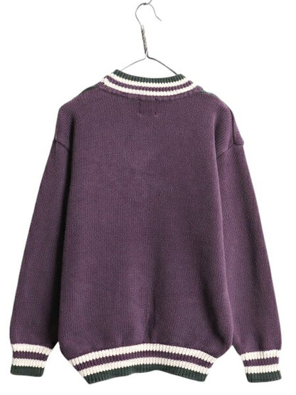 90s OLD GAP チルデン コットン ニット セーター メンズ М 90年代 オールド ギャップ 紺タグ Vネック ヘビーウェイト ケーブル ライン入り