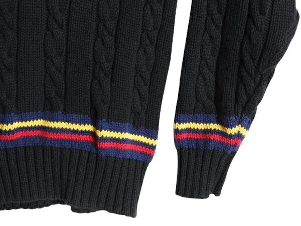 90s OLD GAP チルデン ケーブル ニット セーター メンズ L / 古着 黒 オールド ギャップ 紺タグ Vネック ヘビーウェイト コットン ブラック