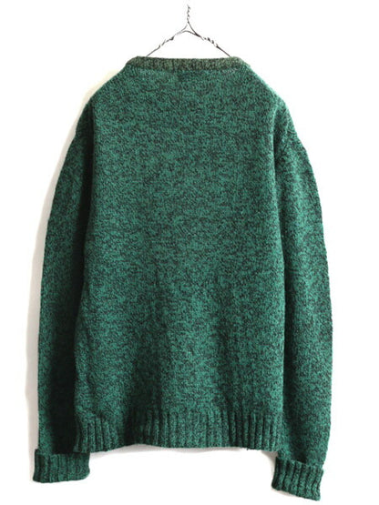 80s 旧タグ ビンテージ ■ ウールリッチ ウール 長袖 二ット セーター ( メンズ L ) 古着 Woolrich 80年代 紺タグ クルーネック 杢 緑 黒