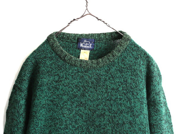 80s 旧タグ ビンテージ ■ ウールリッチ ウール 長袖 二ット セーター ( メンズ L ) 古着 Woolrich 80年代 紺タグ クルーネック 杢 緑 黒
