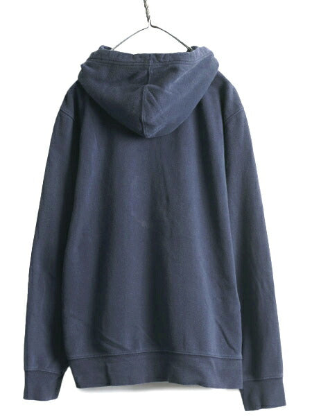 ノースフェイス プリント スウェット フード パーカー メンズ L 古着 The North Face プルオーバー 裏起毛 トレーナー アウトドア 薄手 紺