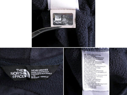 ノースフェイス プリント スウェット フード パーカー メンズ L 古着 The North Face プルオーバー 裏起毛 トレーナー アウトドア 薄手 紺
