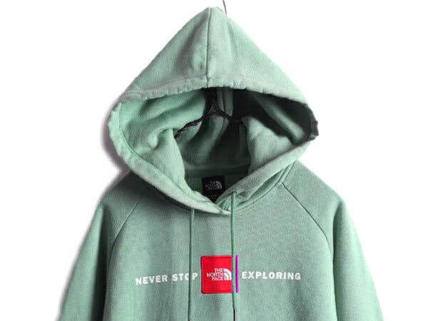 ノースフェイス プリント スウェット フード パーカー レディース M The North Face ボックスロゴ ワッペン アウトドア トレーナー 裏起毛