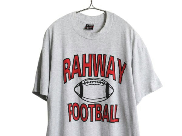 90s USA製 3段 カレッジ フットボール プリント 半袖 Tシャツ メンズ XL 古着 オールド シングルステッチ カットソー 大きいサイズ グレー