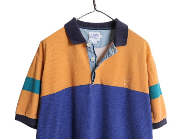 90s USA製 チャップス ラルフローレン ボーダー 鹿の子 半袖 ポロシャツ メンズ L / 古着 オールド ポロ 半袖シャツ ラガーシャツ タイプ