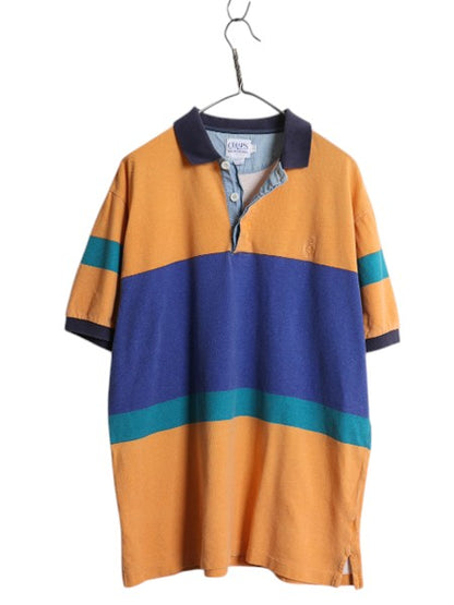 90s USA製 チャップス ラルフローレン ボーダー 鹿の子 半袖 ポロシャツ メンズ L / 古着 オールド ポロ 半袖シャツ ラガーシャツ タイプ