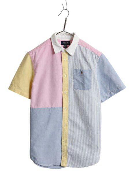 ポロ ラルフローレン オックスフォード 半袖 シャツ キッズ XL メンズ S 程 古着 クレイジー パターン ストライプ マルチカラー カジュアル