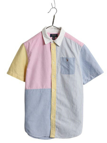 ポロ ラルフローレン オックスフォード 半袖 シャツ キッズ XL メンズ S 程 古着 クレイジー パターン ストライプ マルチカラー カジュアル