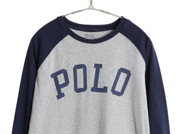 ポロ ラルフローレン プリント 長袖 ベースボール Tシャツ キッズ XL メンズ S 程/ ロンT シングルステッチ カットソー ラグラン ツートン