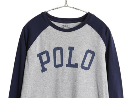 ポロ ラルフローレン プリント 長袖 ベースボール Tシャツ キッズ XL メンズ S 程/ ロンT シングルステッチ カットソー ラグラン ツートン