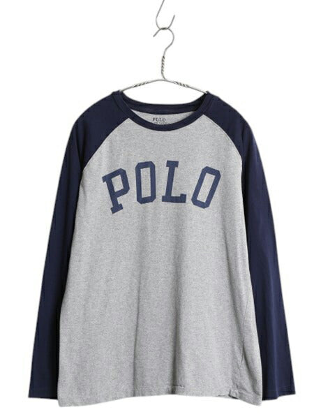 ポロ ラルフローレン プリント 長袖 ベースボール Tシャツ キッズ XL メンズ S 程/ ロンT シングルステッチ カットソー ラグラン ツートン