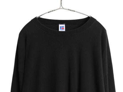90s ラッセル 無地 長袖 Tシャツ メンズ XL 古着 オールド ロンT ロングスリーブ カットソー ワンポイント ブランク 大きいサイズ ブラック