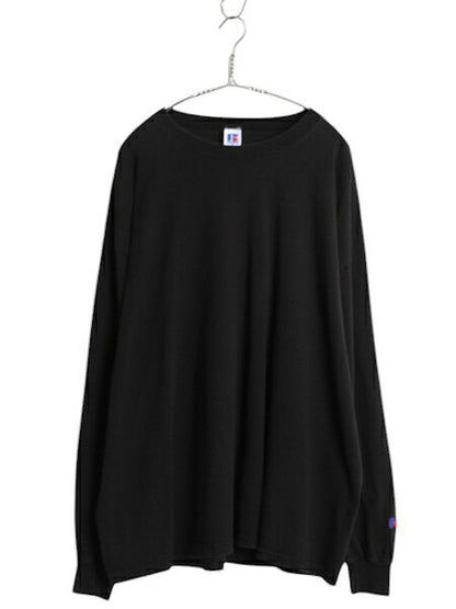 90s ラッセル 無地 長袖 Tシャツ メンズ XL 古着 オールド ロンT ロングスリーブ カットソー ワンポイント ブランク 大きいサイズ ブラック
