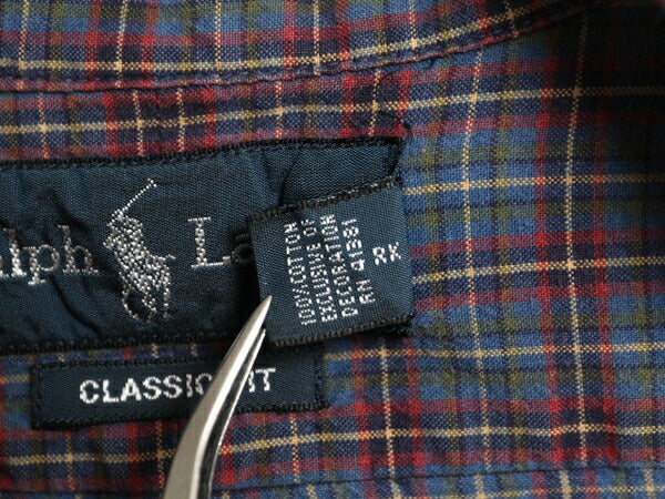 00s ラルフローレン チェック 長袖 ボタンダウン シャツ メンズ XL オールド ポロ 長袖シャツ コットン マルチカラー 大きいサイズ 薄手 BD