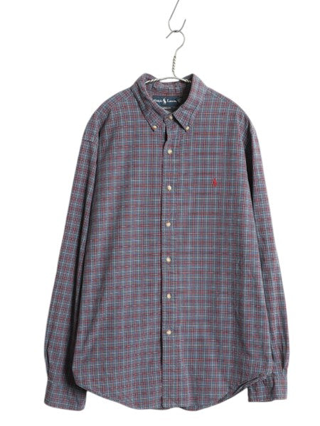 00s ラルフローレン チェック 長袖 ボタンダウン シャツ メンズ XL オールド ポロ 長袖シャツ コットン マルチカラー 大きいサイズ 薄手 BD