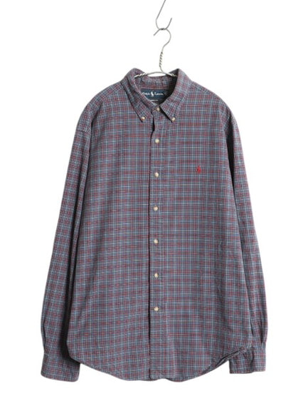 00s ラルフローレン チェック 長袖 ボタンダウン シャツ メンズ XL オールド ポロ 長袖シャツ コットン マルチカラー 大きいサイズ 薄手 BD