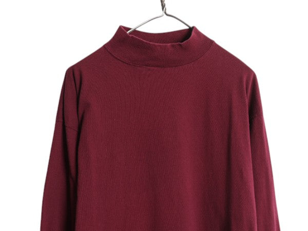 90s USA製 ディスカス モックネック 無地 長袖 Tシャツ メンズ XL 古着 オールド ヘビーウェイト コットン カットソー 大きいサイズ エンジ