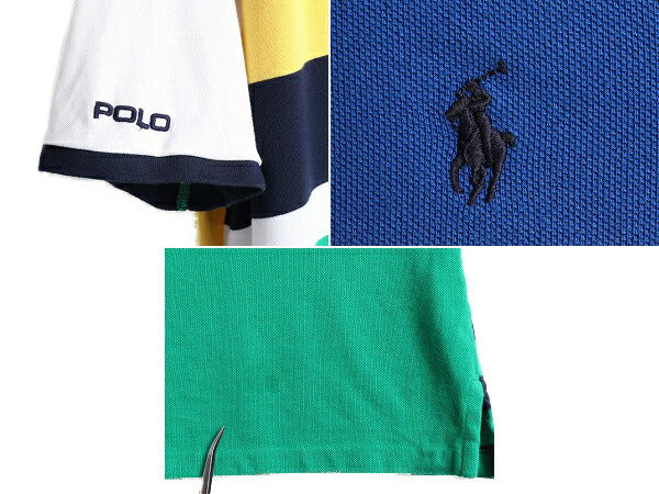 大きいサイズ XL ■ ポロ ラルフローレン 鹿の子 ボーダー 半袖 ポロシャツ メンズ / 古着 POLO 半袖シャツ ポニー刺繍 クラシックフィット