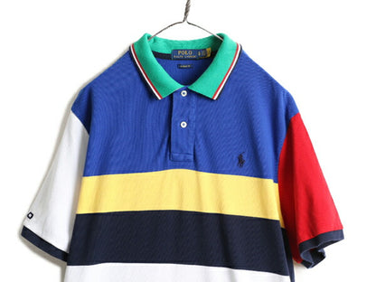 大きいサイズ XL ■ ポロ ラルフローレン 鹿の子 ボーダー 半袖 ポロシャツ メンズ / 古着 POLO 半袖シャツ ポニー刺繍 クラシックフィット