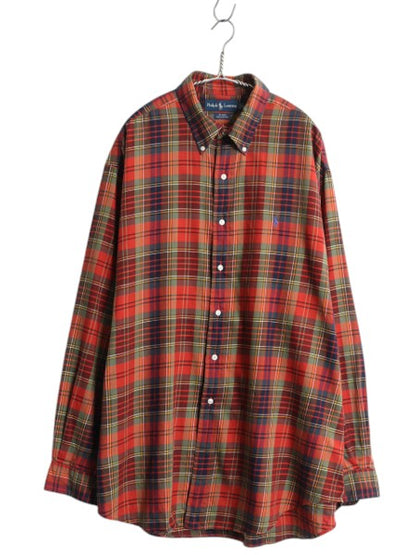 90s ラルフローレン チェック 長袖 ボタンダウン シャツ メンズ XL オールド ポロ 長袖シャツ コットン マルチカラー 大きいサイズ 薄手 BD