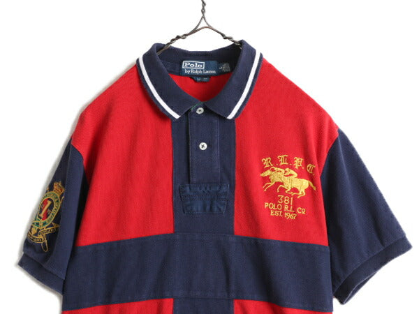 ダブルポニー ■ ポロ ラルフローレン 鹿の子 半袖 ポロシャツ メンズ L / POLO 半袖シャツ ラガーシャツ タイプ カスタムフィット 2トーン