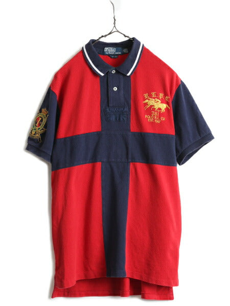ダブルポニー ■ ポロ ラルフローレン 鹿の子 半袖 ポロシャツ メンズ L / POLO 半袖シャツ ラガーシャツ タイプ カスタムフィット 2トーン