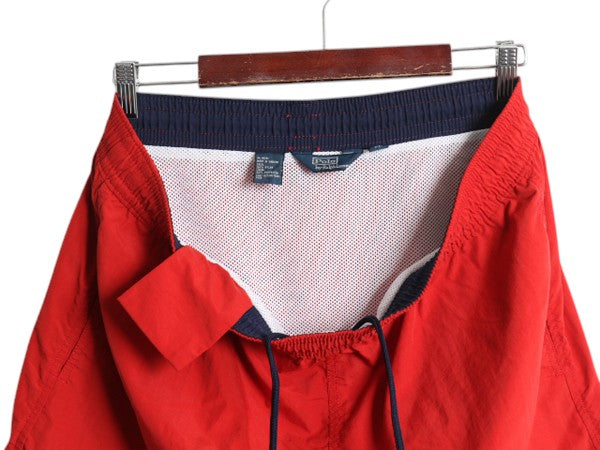 90s ポロ ラルフローレン ナイロン ショートパンツ メンズ XL / オールド サーフ スイム ショーツ 水陸両用 短パン 海パン 大きいサイズ 赤