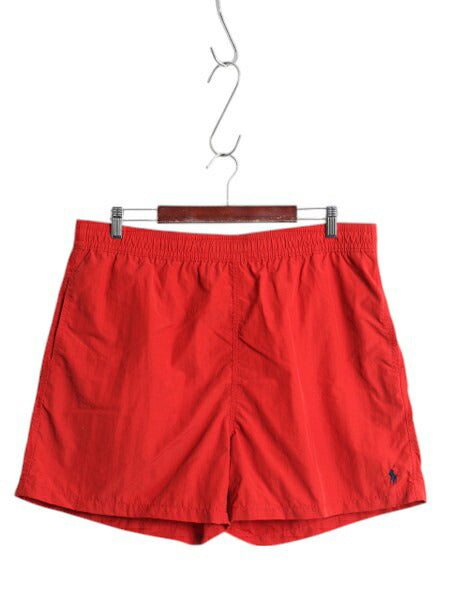 90s ポロ ラルフローレン ナイロン ショートパンツ メンズ XL / オールド サーフ スイム ショーツ 水陸両用 短パン 海パン 大きいサイズ 赤