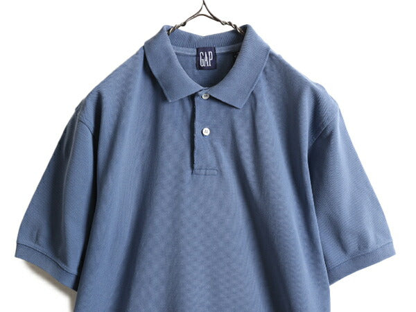 90s ■ OLD GAP 鹿の子 半袖 ポロシャツ メンズ M 90年代 オールド ギャップ 無地 半袖シャツ 旧タグ 紺タグ デカタグ カノコ ソリッド 青