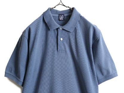 90s ■ OLD GAP 鹿の子 半袖 ポロシャツ メンズ M 90年代 オールド ギャップ 無地 半袖シャツ 旧タグ 紺タグ デカタグ カノコ ソリッド 青