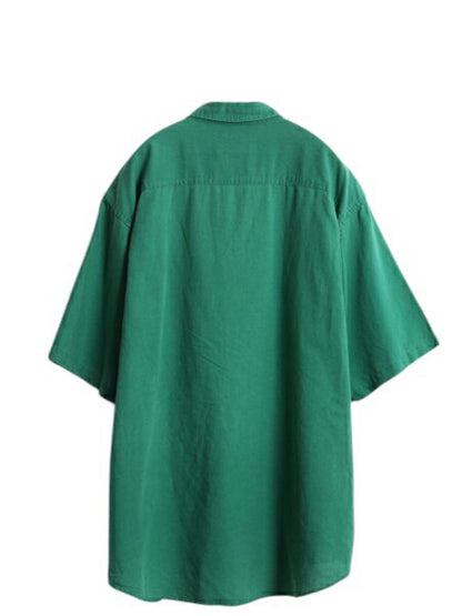 90s オールド ギャップ 半袖 シャツ メンズ XL / 古着 旧タグ 無地 リネン コットン ポケット付き 薄手 カジュアル グリーン 大きいサイズ