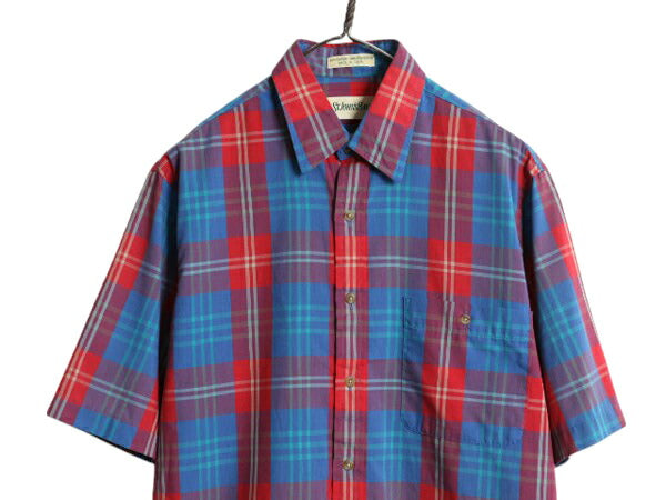 80's USA製 セントジョンズベイ マドラス チェック 半袖 シャツ メンズ M / ヴィンテージ JCPenney ポケット付き カジュアル マルチカラー