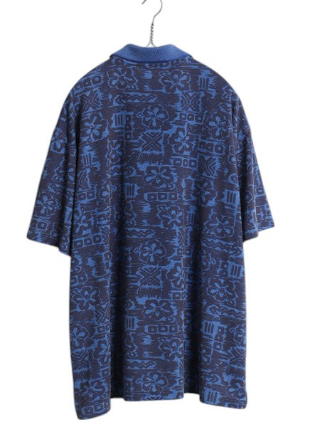 00s オービス 総柄 半袖 ポロシャツ メンズ XL オールド 半袖シャツ スムース 素材 アロハ ハワイアン マルチカラー 大きいサイズ ゆったり