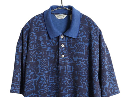 00s オービス 総柄 半袖 ポロシャツ メンズ XL オールド 半袖シャツ スムース 素材 アロハ ハワイアン マルチカラー 大きいサイズ ゆったり
