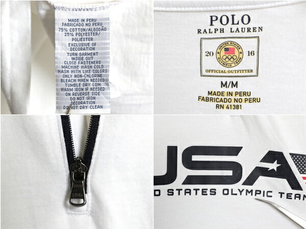 ポロ ラルフローレン ハーフジップ プリント 長袖 Tシャツ メンズ М / 2016 オリンピック アメリカ代表 ロンT ハイネック プルオーバー 白