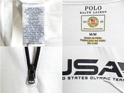 ポロ ラルフローレン ハーフジップ プリント 長袖 Tシャツ メンズ М / 2016 オリンピック アメリカ代表 ロンT ハイネック プルオーバー 白