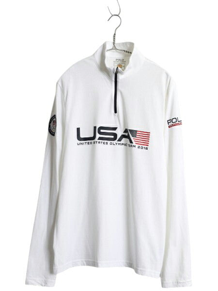 ポロ ラルフローレン ハーフジップ プリント 長袖 Tシャツ メンズ М / 2016 オリンピック アメリカ代表 ロンT ハイネック プルオーバー 白