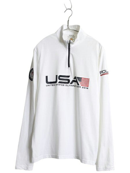 ポロ ラルフローレン ハーフジップ プリント 長袖 Tシャツ メンズ М / 2016 オリンピック アメリカ代表 ロンT ハイネック プルオーバー 白