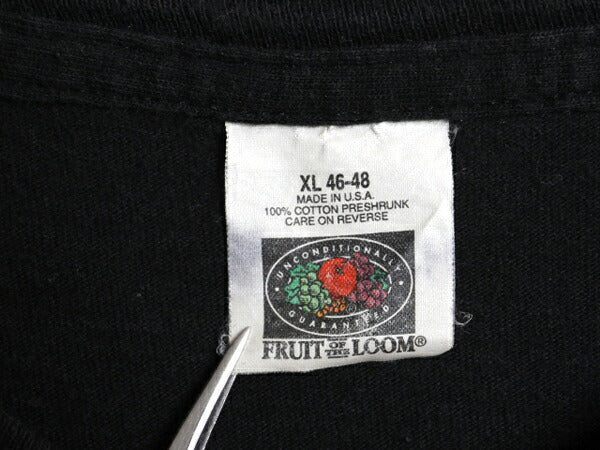 90s USA製 フルーツオブザルーム ポケット付き 無地 半袖 Tシャツ メンズ XL 古着 オールド ポケT 耳付き コットン ブラック 大きいサイズ