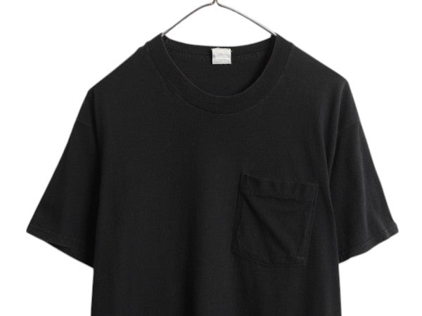 90s USA製 フルーツオブザルーム ポケット付き 無地 半袖 Tシャツ メンズ XL 古着 オールド ポケT 耳付き コットン ブラック 大きいサイズ