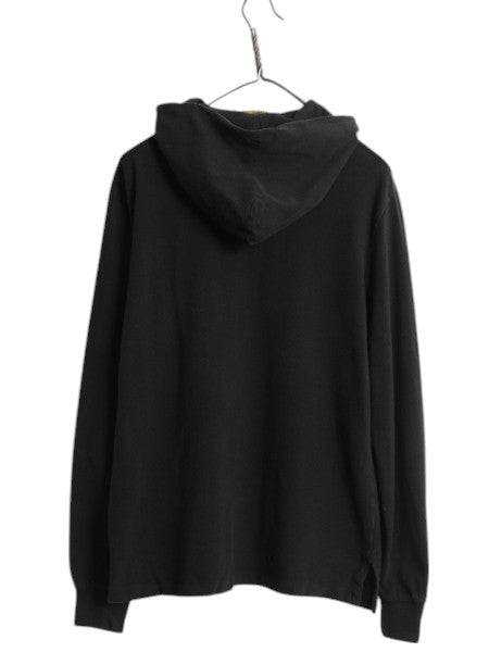 ポロ ラルフローレン 鹿の子 フード パーカー メンズ M / フード付き ポロシャツ 長袖 Tシャツ ロンT プルオーバー カットソー ボックス 黒