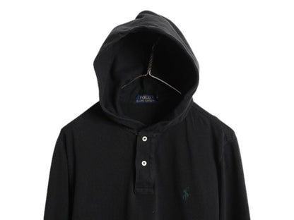 ポロ ラルフローレン 鹿の子 フード パーカー メンズ M / フード付き ポロシャツ 長袖 Tシャツ ロンT プルオーバー カットソー ボックス 黒