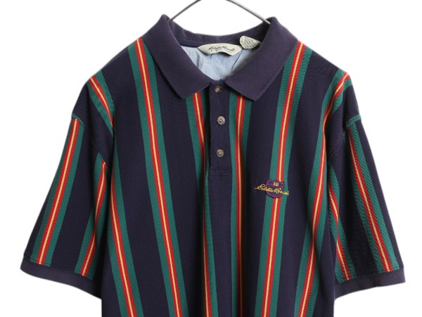 90s エディーバウアー ストライプ 鹿の子 半袖 ポロシャツ メンズ L オールド 半袖シャツ コットン カットソー ワンポイント マルチカラー