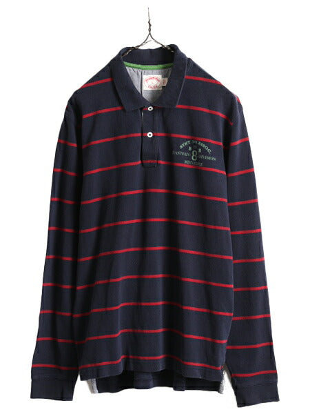 ボーイズ L メンズ S 程■ ブルックスブラザーズ ボーダー 鹿の子 長袖 ポロシャツ / Brooks Brothers 長袖シャツ ラガー タイプ ラグビー