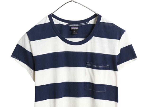 パタゴニア ボーダー ポケット付き 半袖 Tシャツ レディース S 古着 18年製 アウトドア ポケT カットソー オーガニック コットン ツートン