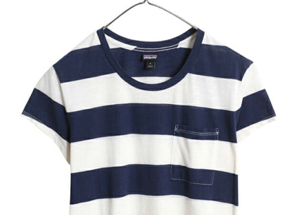 パタゴニア ボーダー ポケット付き 半袖 Tシャツ レディース S 古着 18年製 アウトドア ポケT カットソー オーガニック コットン ツートン