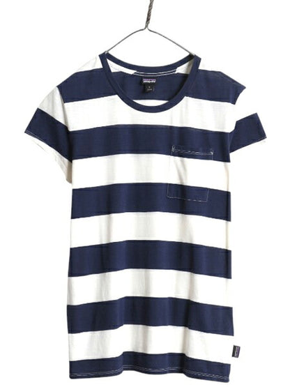 パタゴニア ボーダー ポケット付き 半袖 Tシャツ レディース S 古着 18年製 アウトドア ポケT カットソー オーガニック コットン ツートン