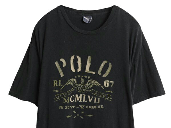00s ポロ ラルフローレン 染込み プリント 半袖 Tシャツ メンズ L / オールド コットン カットソー トップス ゆったり シンプル ブラック