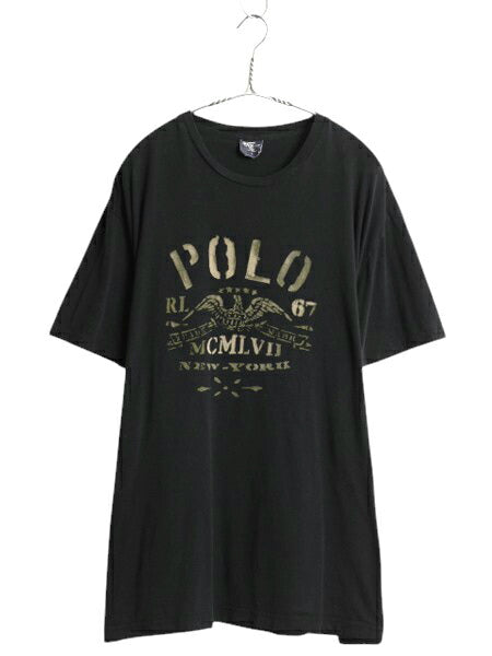 00s ポロ ラルフローレン 染込み プリント 半袖 Tシャツ メンズ L / オールド コットン カットソー トップス ゆったり シンプル ブラック
